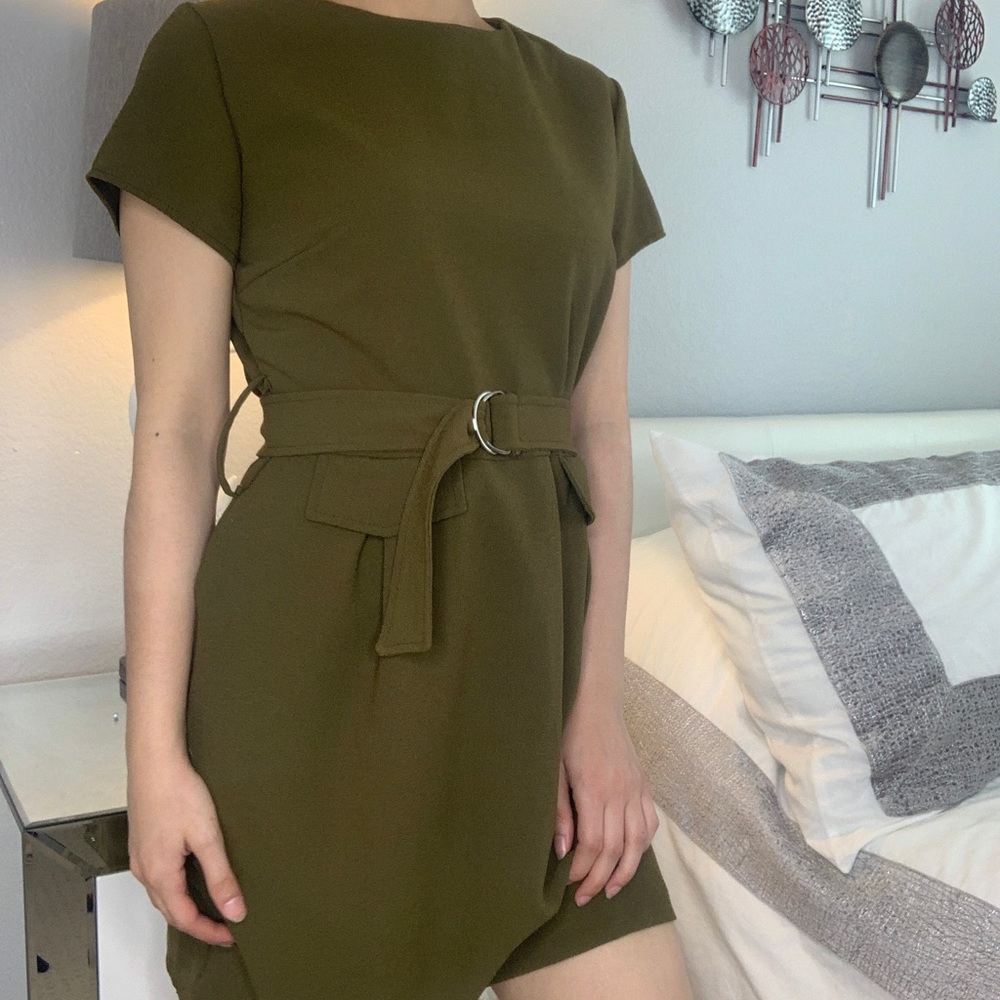 Olive green military dress with belt